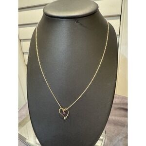 Vintage Gold Tone Krementz Pink Necklace Heart‎ Pendant